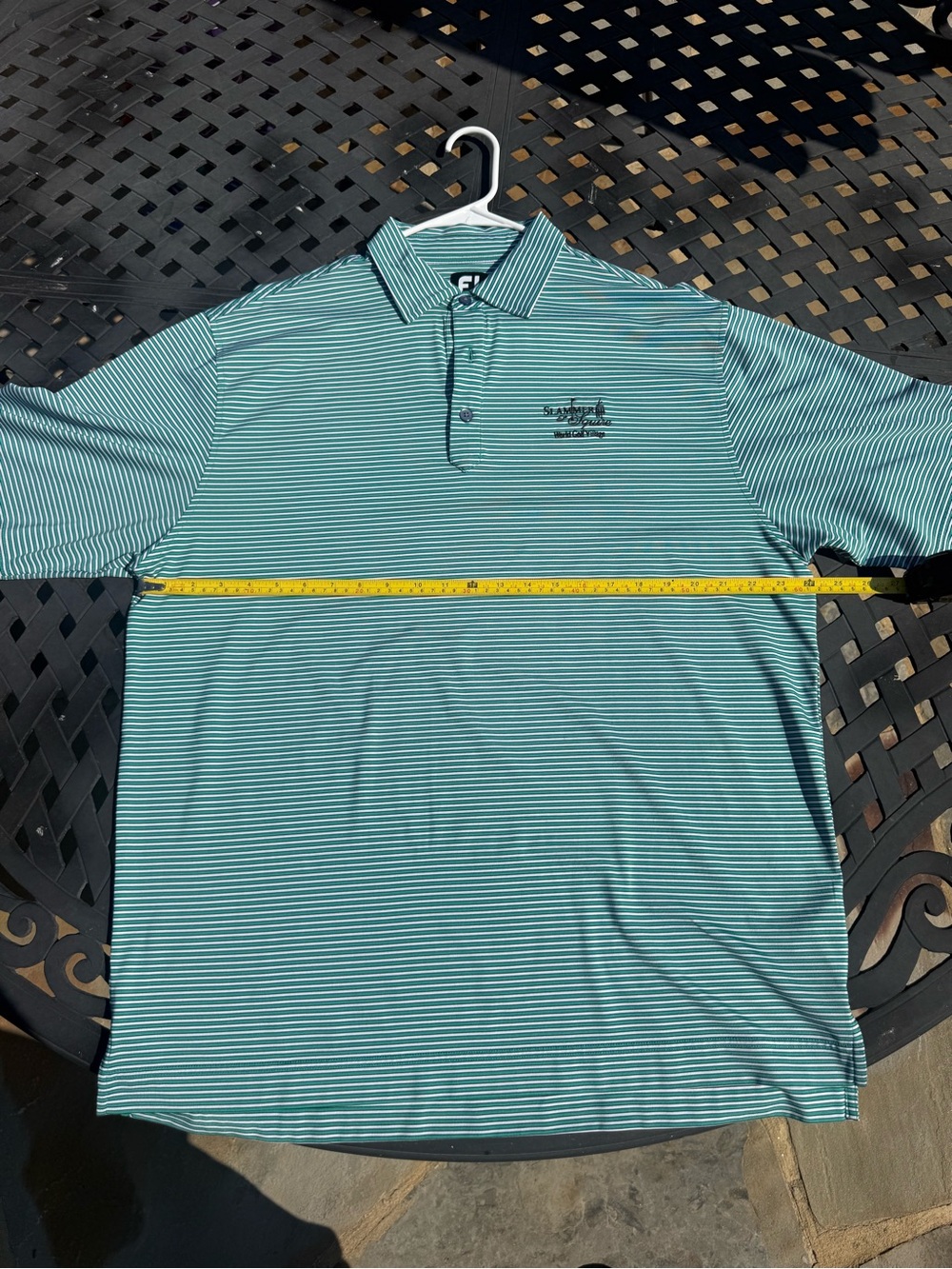 FootJoy Men's Striped Polo Shirt-Green/White, Slammer & Squire World Golf Vill